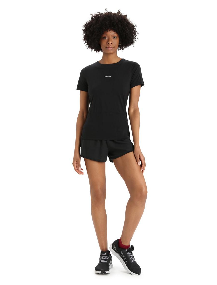 Black Icebreaker ZoneKnit™ Merino Short Sleeve Slit Back Women's T Shirts | AU 1603NWYB